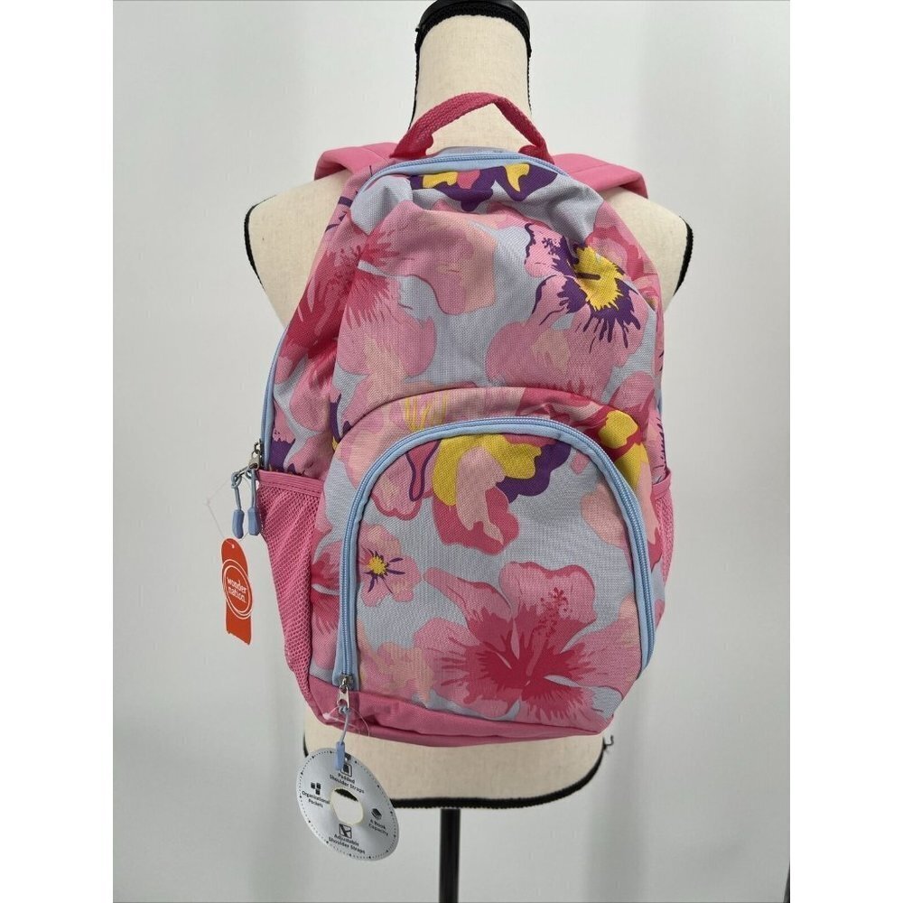 Wonder Nation Kids Backpack Adjustable Straps size L15" x W14" Pink Floral New